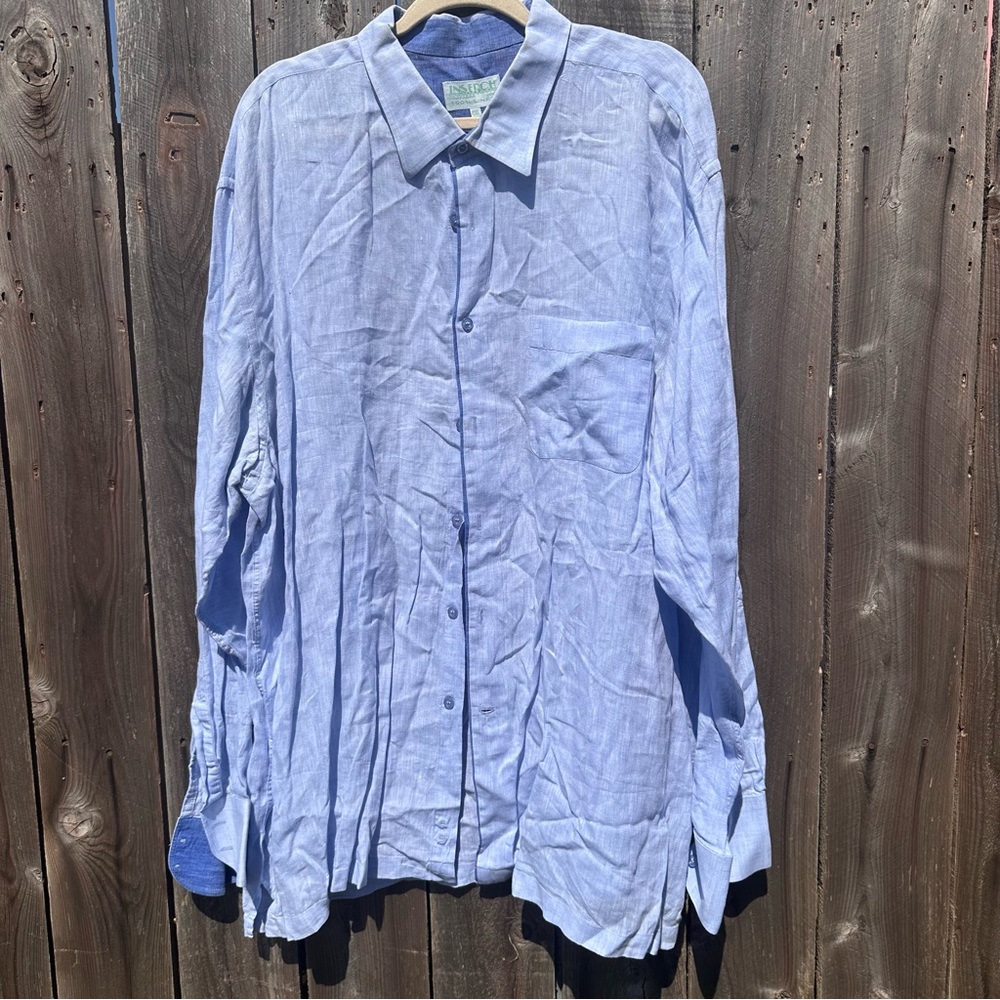 Inserch Collezione 100% Linen Men Button Down Long Sleeve Shirt ChambrayBlue 4XL